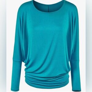 Flowy and Comfort Draped Long Sleeve Batwing Dolman -jade